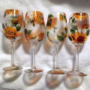 GOBLETS PAINTED SUNFLOWERS -ONGLASS